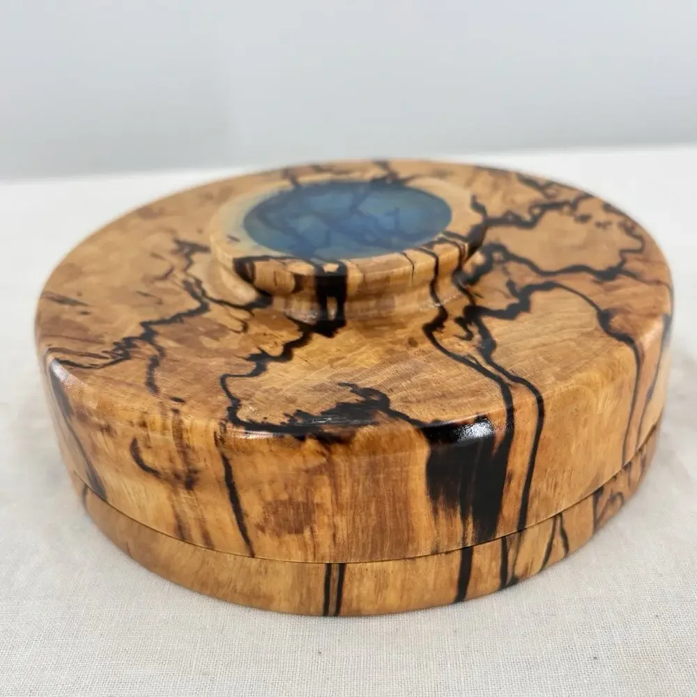 Hand Turned Spalted Burl Wood Lidded Trinket Jewelry Box Studio Art Handmade